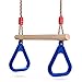 Startostar Adjustable Wooden Trapeze Swing Bar with Plastic Gym Rings, Heavy Duty Adjustable straps Holds up to 264 lbs, Indoor Outdoor Playground Set for Kids