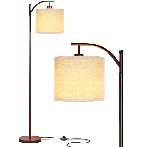 Brightech Montage LED Floor Lamp – Modern Floor Lamp for Living Rooms & Office with Arc Hanging Shade – Standing Lamp for Bedroom Reading, Mid-Century Pole Light for Farmhouse Style - Bronze