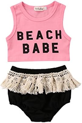 Beach Babe Toddler Girls Vest Top and Skirt With Tassel 2 Piece Sunsuit Playwear Outfits (3Y)