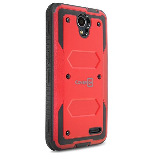 ZTE Maven 3 Case, ZTE Prestige 2 Case, ZTE Overture 3 Case, CoverON [Tank Series] Tough Hybrid Hard Armor Protective Phone Cover Case For ZTE Prestige 2 / Maven 3 / Overture 3 - Red / Black - Thumbnail 3