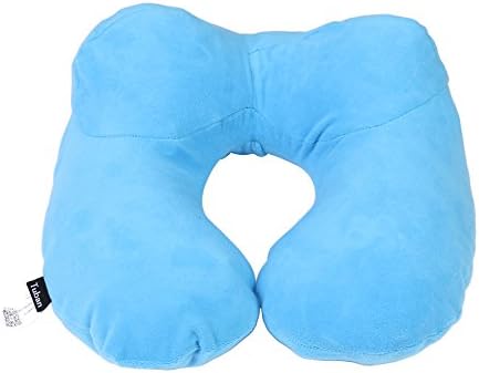 U Pillow, Portable Inflatable Neck Waist Support Velvet Cover Travel Pillow, Carry Pouch Ultralight Compact for Convenient Storage Car and Plane Rest Pillow (Sky blue)