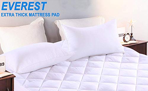 Premium Plus Mattress Pad Hypoallergenic Quilted Topper Deep Pocket Stretch to Fit Anchor Bands Washable Fill 15 oz per sq yd Microfiber Polyester Extra Plush- Pad King 78 by 80 inch 18 inch Depth