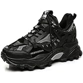 Netehadi Men's Fashion Leather High Top Lace Up Chunky Platform Sneakers Casual Non Slip Round Toe Driving Walking Jogging Tennis Training Shoes