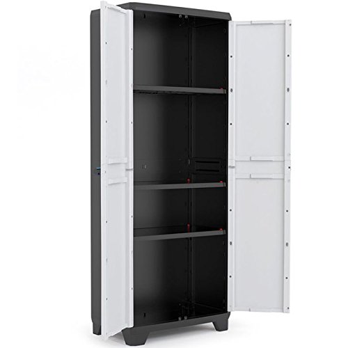 Keter 9724000 0616 02 Linear Kunststoffschrank, hoch, hellgrau/schwarz/blau, 68 x 39 x 173 cm – Bild 2