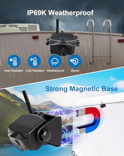 1080P Wireless Magnetic Backup Camera, WiFi Backup Camera with Durable Battery, 90 Days Standby, Night Vision, IP69K, Simple Installation for Trucks, Trailers, Compatible with
