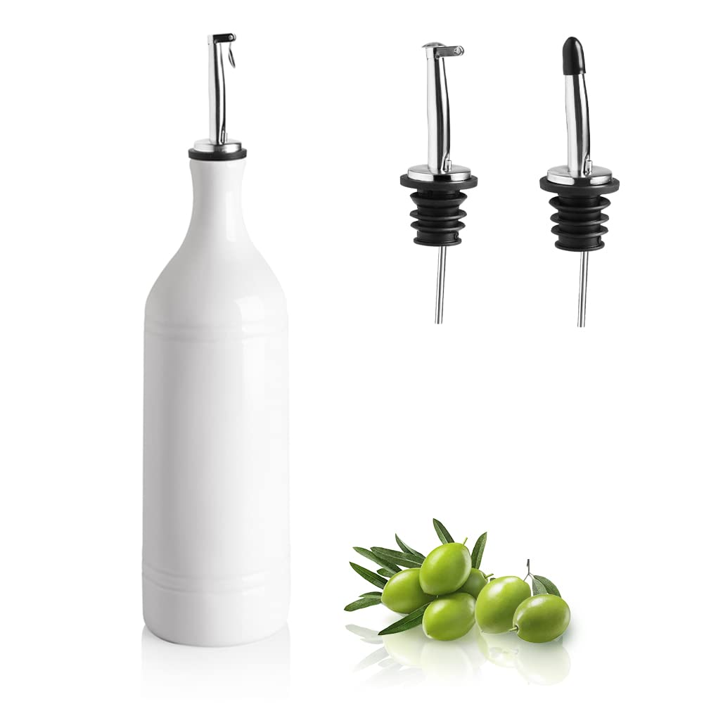 Sweejar Home Large Ceramic Olive Oil Dispenser Bottle, Opaque Cruet Protects Reduce Oxidation, Suitable For Storage Of Oil, Vinegar, Soy Sauce & Other Liquids for Kitchen Cooking, 680ml (White)