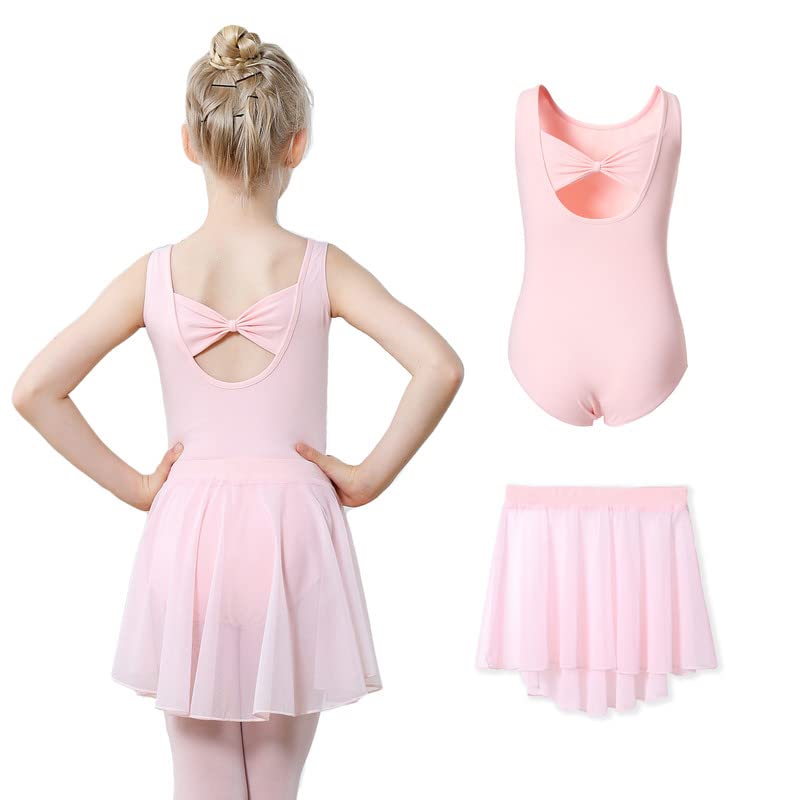 DIPUG Girls Ballet Leotards with Removable Skirt Toddler Hollow Back Dance Dress Combo