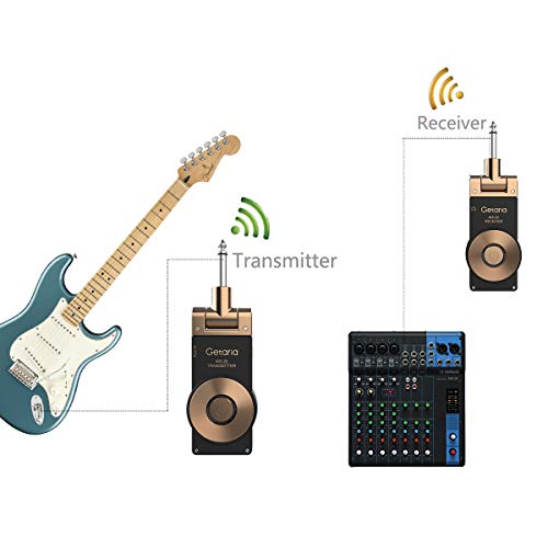 Getaria Wireless Guitar System Rechargeable Digital Transmitter Receiver Set for Electric Guitar Bass with 3.5mm to 6.35 mm (1/4 inch) Male to Female Stereo cables
