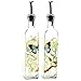 Olive Oil Bottle Set Glass Dispenser Vinegar Cruet 17oz. with Stainless Steel Leak Proof Pourer Spout for Cooking or Salad Dressing by CEDAR HOME, 2 Pack, Blue