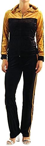 Jeggology Womens Velvet Suit Sweatshirt Pants Two Piece Set Tracksuit Jogger Gold