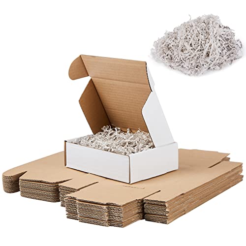 CNXBB Small Boxes with 3.5 OZ Paper Shred Filler, Shipping Boxes Small Size 7x5x2 inches Set of