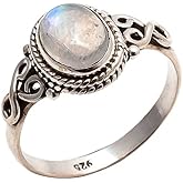 Avicrafts Rainbow Moonstone Ring 925 Sterling Silver Statement Ring For Women Handmade Gemstone Christmas Jewellery Gift For Her
