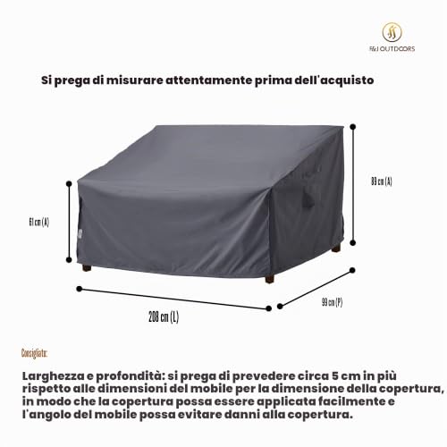 F&J Outdoors Garden Sofa Protector Cover Waterproof UV Resistant 3 Seater Bench Protective Cover Outdoor Sofa Protector 208x99x61/89cm Grey