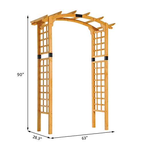 Godyluck 90" Pergola Style Wooden Round Top Garden Arbor Trellis | Natural Wood & Black - Thumbnail 2