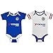 Chelsea FC Baby Set of Two Bodysuits Onesies 0-3 Months - Authentic, licensed product - One onesie is blue, the other white - Make sure the little Chelsea FC soccer fan looks great all season long!