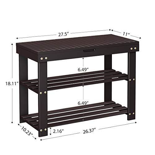 Zhuoyue Bamboo Entryway Shoe Bench - 3 Tier Shoe Rack Shelf Stand Foyer Mudroom Hallway Bench with Storage for Entryway Organizer
