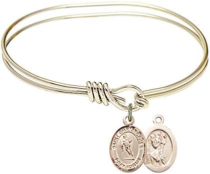 St. Christopher Rugby Charm On A Child Sized 5 3/4 Inch Oval Eye Hook Bangle Bracelet