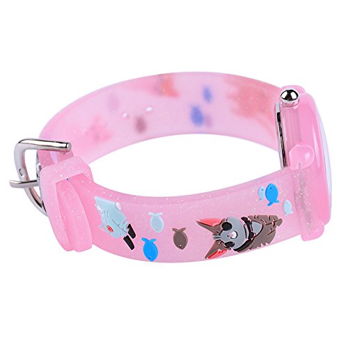 Venhoo Kids Watches Cartoon Waterproof Silicone Children Wristwatches Time Teacher Gifts for Boys Girls (Pink Cat Finish)