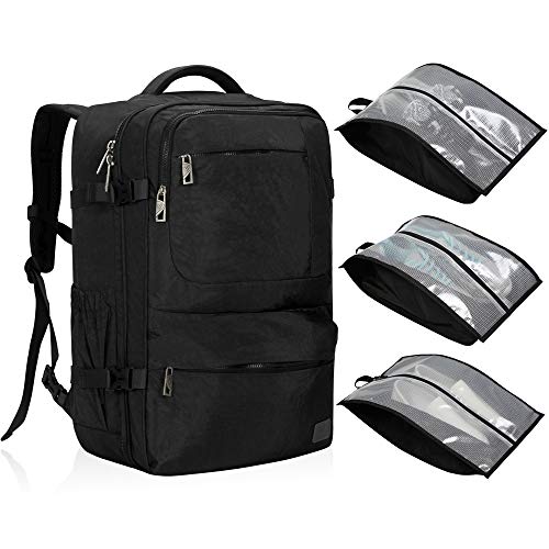 Hynes Eagle 44L Carry on Travel Backpack with Water Resistant Shoe Bag 3 pcs Set Black - Thumbnail 6