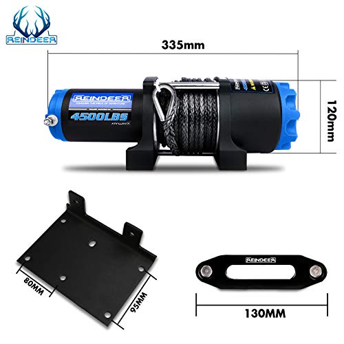 REINDEER 12V Winch 4500 lb Load Capacity Electric Winch Kit Synthetic Rope with Hawse Fairlead Waterproof IP67 with Wireless Remotes - Image 2