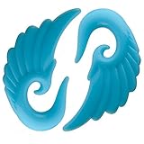 Angel Wings Glow in the Dark Light Blue Acrylic Earplugs (Sizes 3MM-12MM)