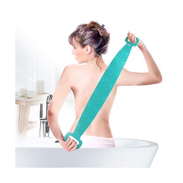 HEETA Soft Silicone Back Body Scrubber Exfoliating Shower Bathing Brush with Handle, Deep Clean SPA Massage Skin Care…