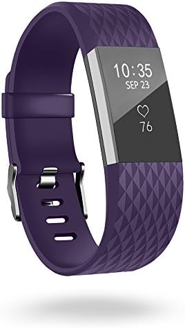 Fitbit Charge 2 Band,Silicone Sport Wristband with Secure Metal Buckle Clasp for Fitbit Charge 2 Replacement Wristbands Large 6.3-8.7 Inches Plum