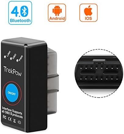Globmall OBD2 Scanner Bluetooth, TrekPow OBDII Reader/Scanner Check Engine Light Diagnostic Tool for iPhone iPad iOS, Andorid &amp; Windows Device, with Turn on/off Switch [2018 Latest Version]