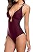 Women's Sexy Lace Up V Neck One Piece Swimsuit Swimwear Backless Bathing Suit, Wine Red, US 8/Medium