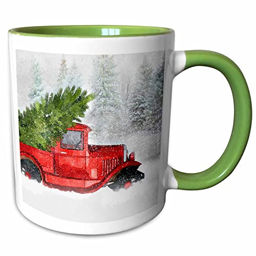3dRose Vintage Classic Old Red Truck with Christmas Tree in Woodland Snow 11oz…