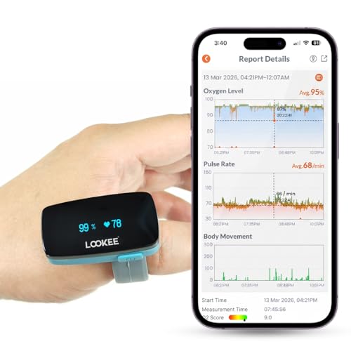 LOOKEE Ring Sleep Oxygen Monitor with Vibration Reminder for Low O2 | Continuous Ring Pulse Oximeter Overnight Tracks Blood Oxygen Level and Heart Rate | Free Mobile App Report