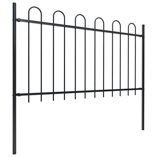 pedkit Gartenzaun mit Bügel-Design dekorativen 340 x 150 cm (L x H) Schmuckzaun Metallzaun Zaun Zaunelemente Stahlzaun Gitterzaun Zaunfeld Tor Garten Hof Stahl Schwarz – Bild 3