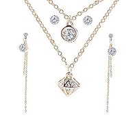 Endicot Women Jewelry Set Zircon Diamond Shape Earrings Stud Pendant Necklace Chain | Model ERRNGS - 3981 |