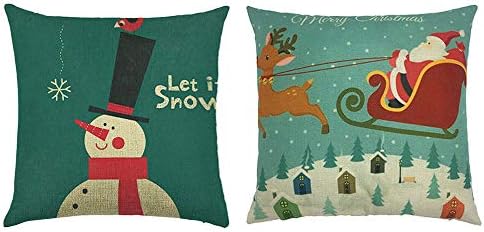 2PCS Christmas Pillow Covers Throw Pillow Case Merry Christmas Decorative Sofa Throw Pillow Case Cotton Linen Cushion Covers for Home Sofa Couch Bed Decor 18 x 18 Inch