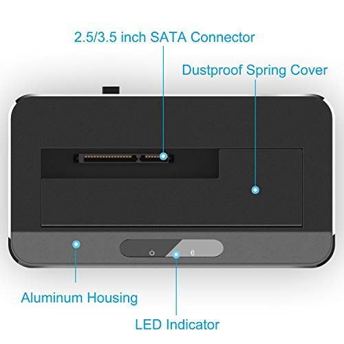 RSHTECH USB 3.0 to SATA Hard Drive Docking Station Single Bay External Disk Enclosure for 2.5 or 3.5 inch HDD SSD, Support UASP and Up to 10TB Drives, Tool-Free Aluminum Housing with ABS Spring Cover - Thumbnail 7
