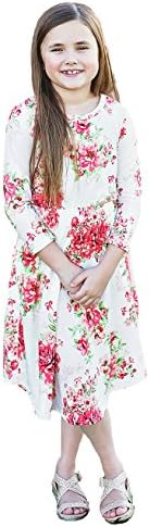 Chrome Classic Girls Midi Floral Dress w/3/4 Sleeve Made In The USA