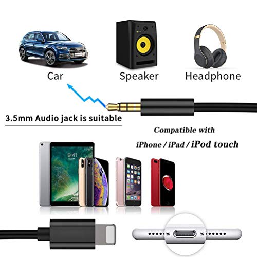 Aux Cable for Car, 3.3ft 3.5mm Male Aux Cord for Car Compatible with iPhone 11/11 Pro/XS/XR/X 8/7 Plus to Car Stereo, Speaker, Headphones, Support iOS 11 12 13 - 1M (Black-TPE)
