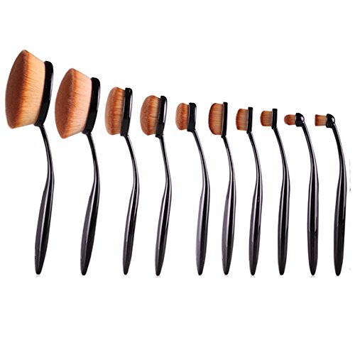 10-Pcs Best Seller Hollywood Collection Luxurious Ultra Soft Oval Foundation Concealer Powder Makeup Brush Set