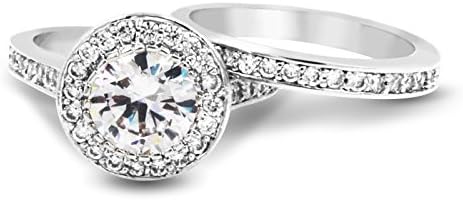GemGem Jewelry Rhodium Plated Round 2.5ct CZ Halo Eagagement Wedding Band Ring Set (7)