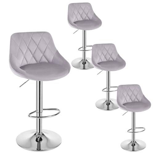 WOLTU Barhocker 4er Set, Barstuhl Höhenverstellbar, Samtsitz, Hellgrau
