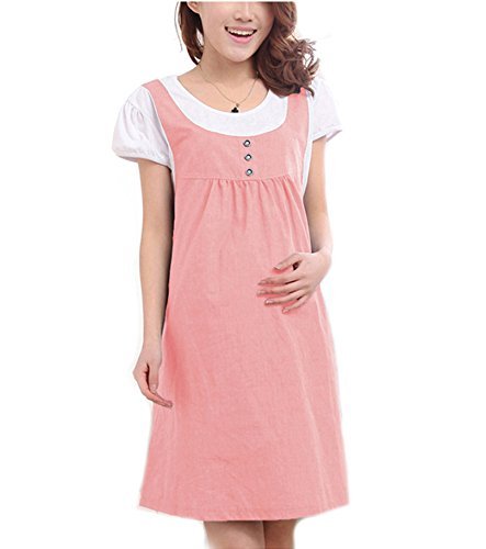 Pink Women's Cotton Maternity Dress Summer Pregnancy Tunic Dress