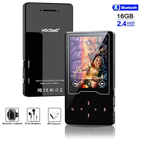 MP3/MP4 Player, 16GB Bluetooh Music Player 2.4" Large Screen Hi-Fi Stereo Sound Music Player with Touch Buttons Support FM Radio, Voice Recorder, Video Play, Text Reading(Wired Headphones Included)