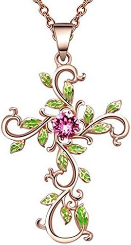 Earrings Rocl Elegant Cross Leaf Rhinestone Hook Earrings Pendant Necklace Women Party Jewelry - Rose Gold Necklace