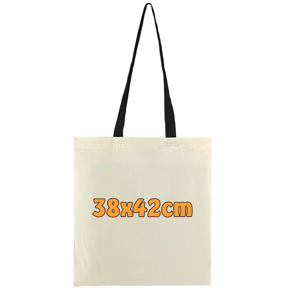 Cottonbagjoe Cotton bags, 38 x 42 cm, unprinted, with two long handles, paintable, Oeko-Tex Standard 100 certified, jute bag, fabric bags, Beige / black handle, 38x42 cm