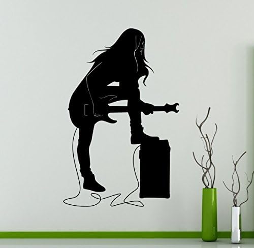 Rock Music Wall Decal Girl with Guitar Vinyl Sticker Home Interior Art Decor Ideas Bedroom Living Room Office Removable Murals Housewares 10(gui)
