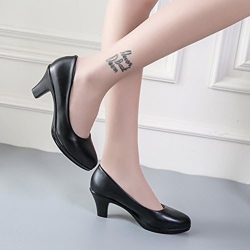 Xue Qiqi The shoe women black leather shoes, with bold and interviewing professional air hostesses etiquette shallow mouth round head waterproof single shoes