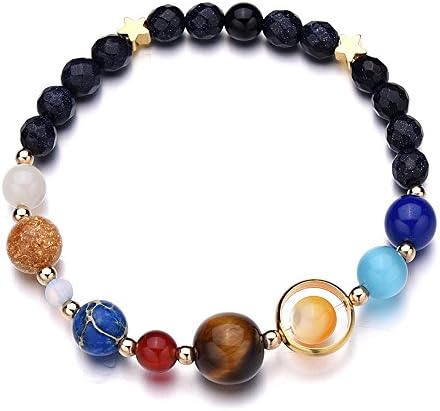 Universe Galaxy 8 Planets + Moon Solar System Natural Stone Bracelet