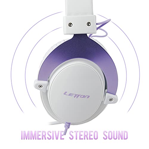 Stereo Gaming Headset for PS4, PC, Mobile, Noise Cancelling Over Ear Headphones with Retractable and Flexible Mic & Soft Memory Earmuffs for Laptop Games-Purple