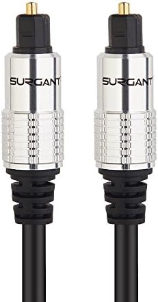 SURGANT 10FT 3M Toslink Fiber Optic Audio Cable With Metal Connectors for Surround Sound and Stereo Sound on CD MD DVD Minidisc DACs SPDIF 10FT 3M