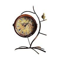 Liweibao-Home Mantel Clock Vintage Table Clock for Living Room Decoration Operation Metal Branch Bird Roman Digital Battery Desk Clock for Living Room Decor Shelf (Color : Brass, Size : 33x24 cm)